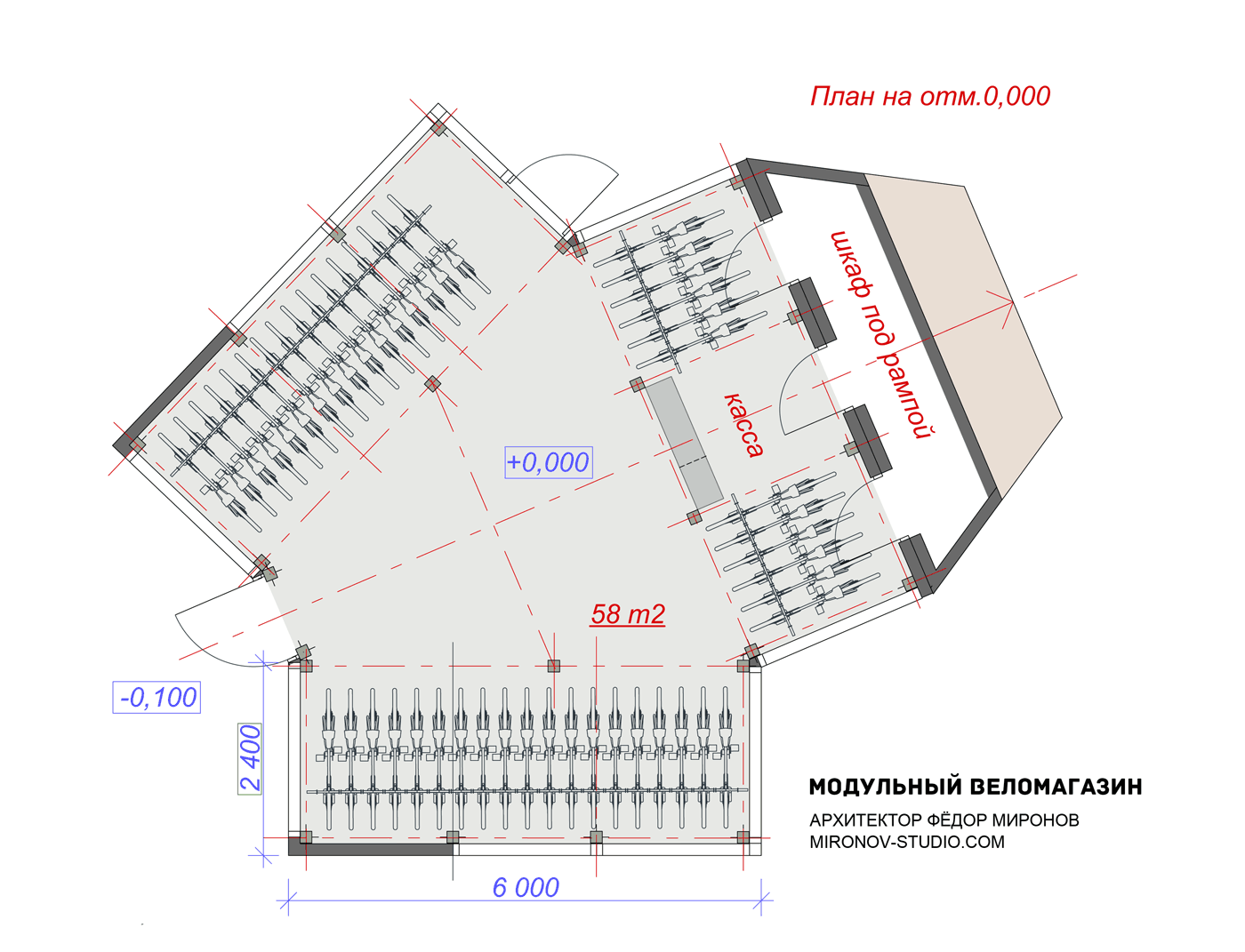 Проект павильона веломагазина, план