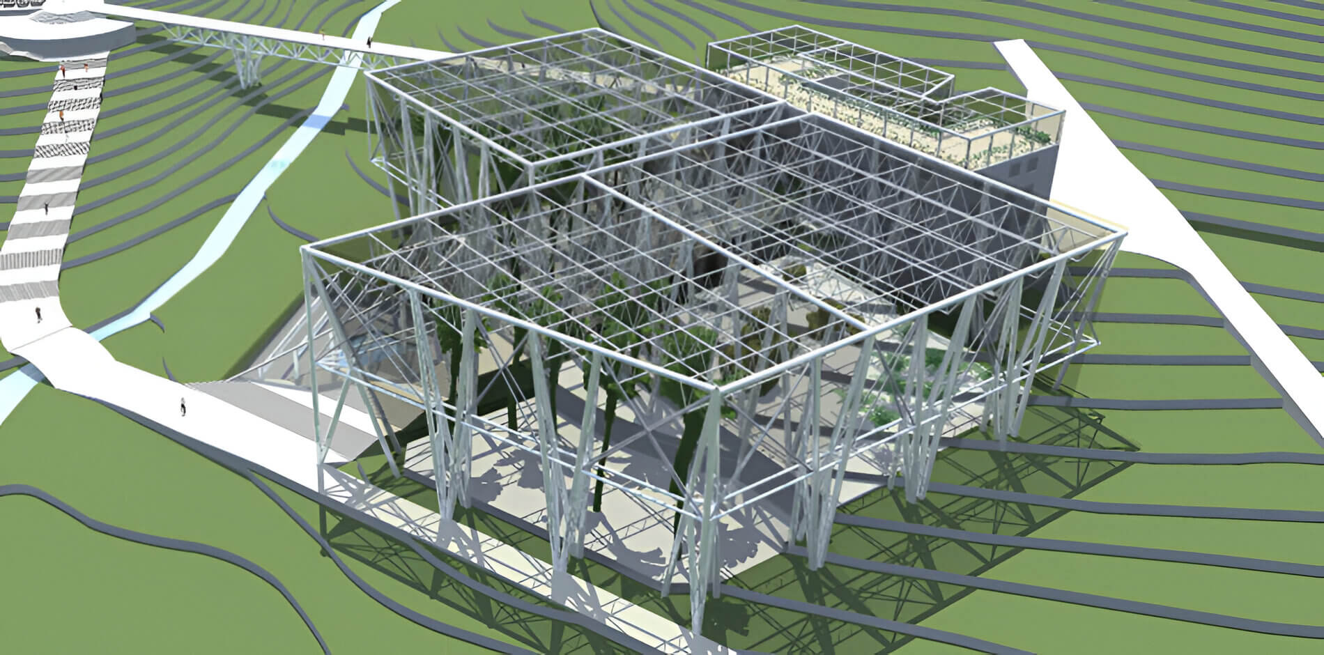 Climatron project in the Rostov-on-Don Botanical Garden, top view of the structure