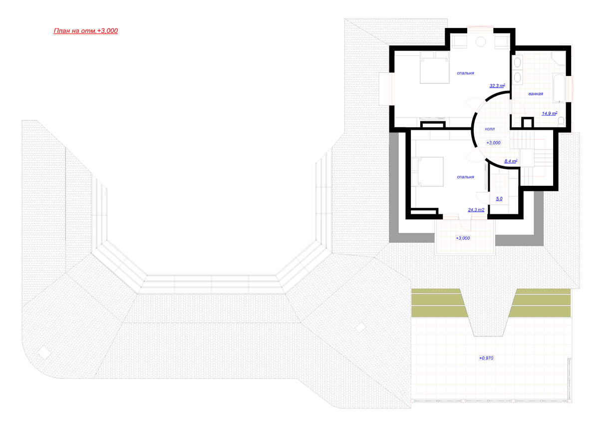 Реконструкция коттеджа, план на отметке 3000