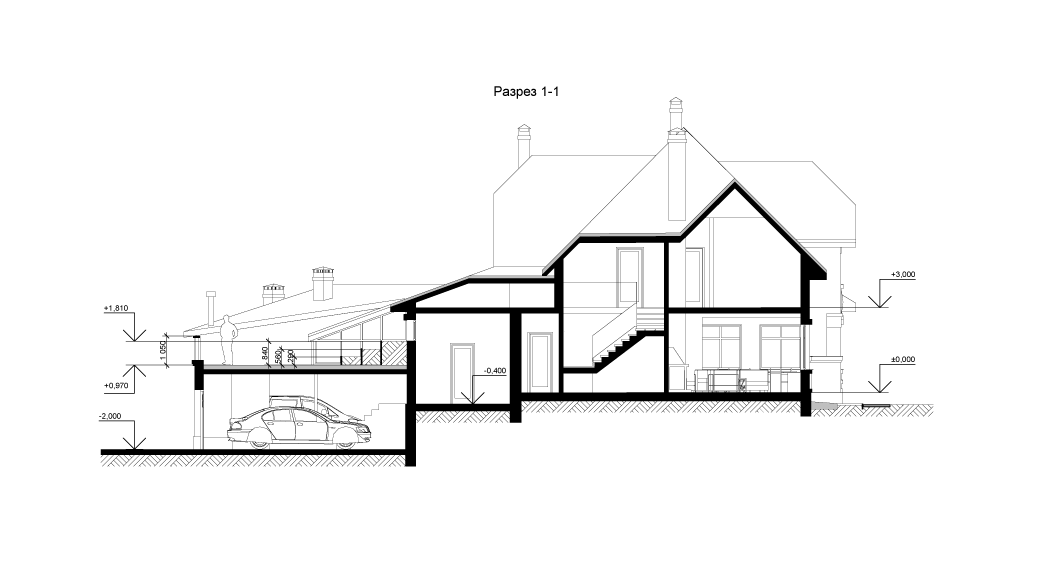 Реконструкция типового коттеджа, план-разрез