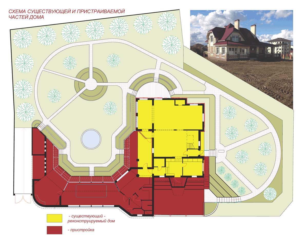 Проект реконструкции типового коттеджа, схема существующей и пристраиваемой частей дома
