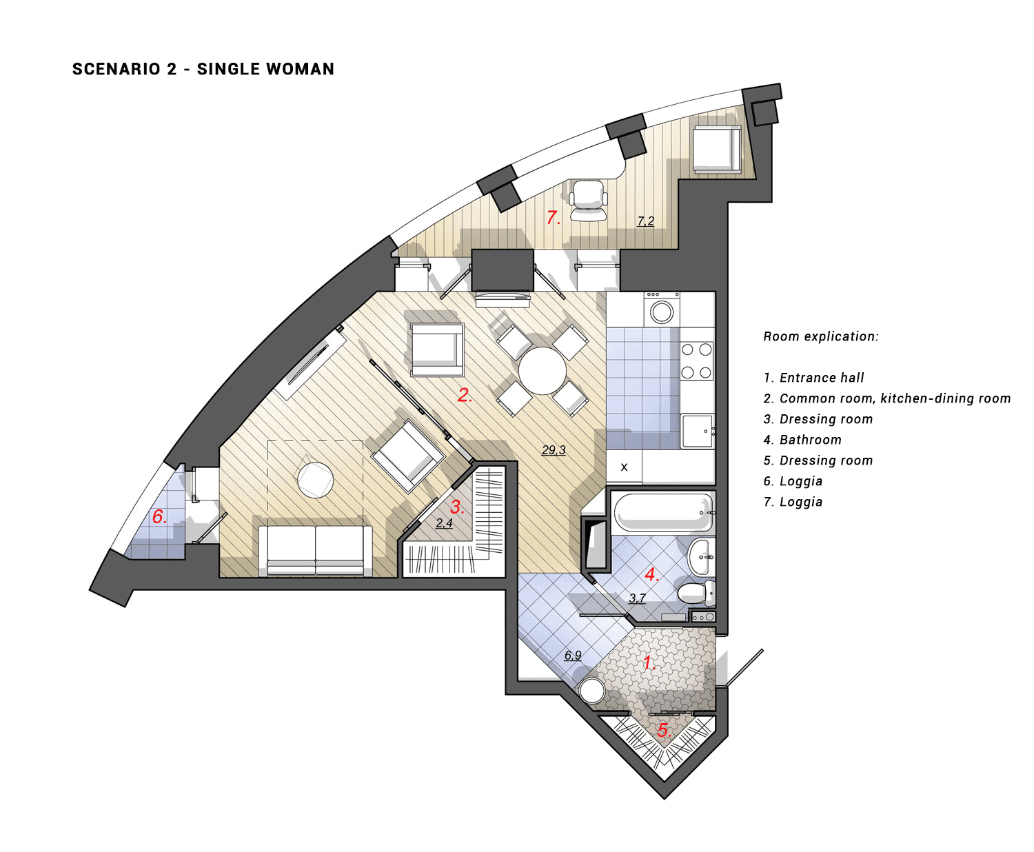 One room apartment redevelopment for single woman