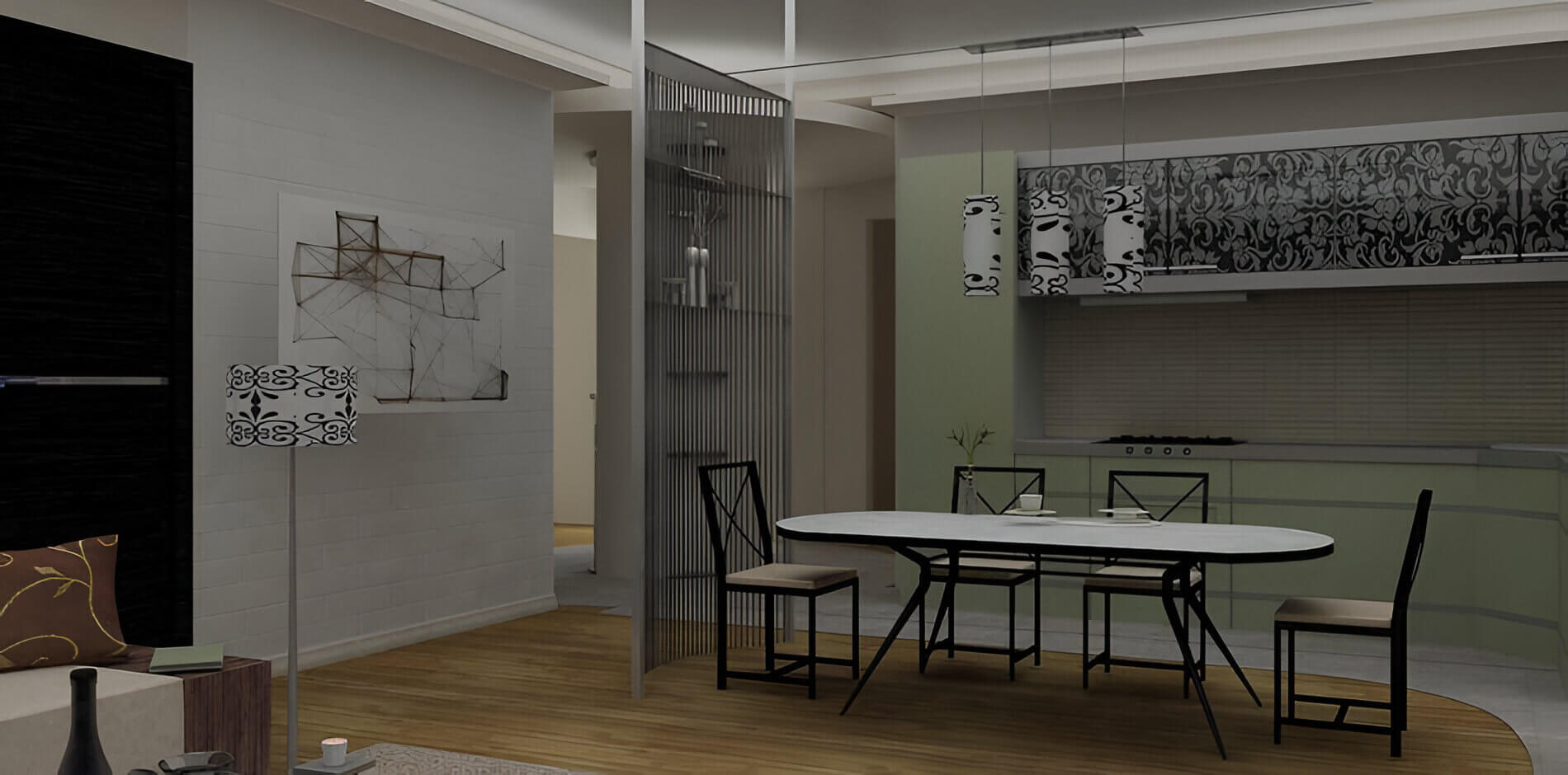 Дизайн кухни-гостиной 30 м2 в 4-комнатной квартире 100 м2