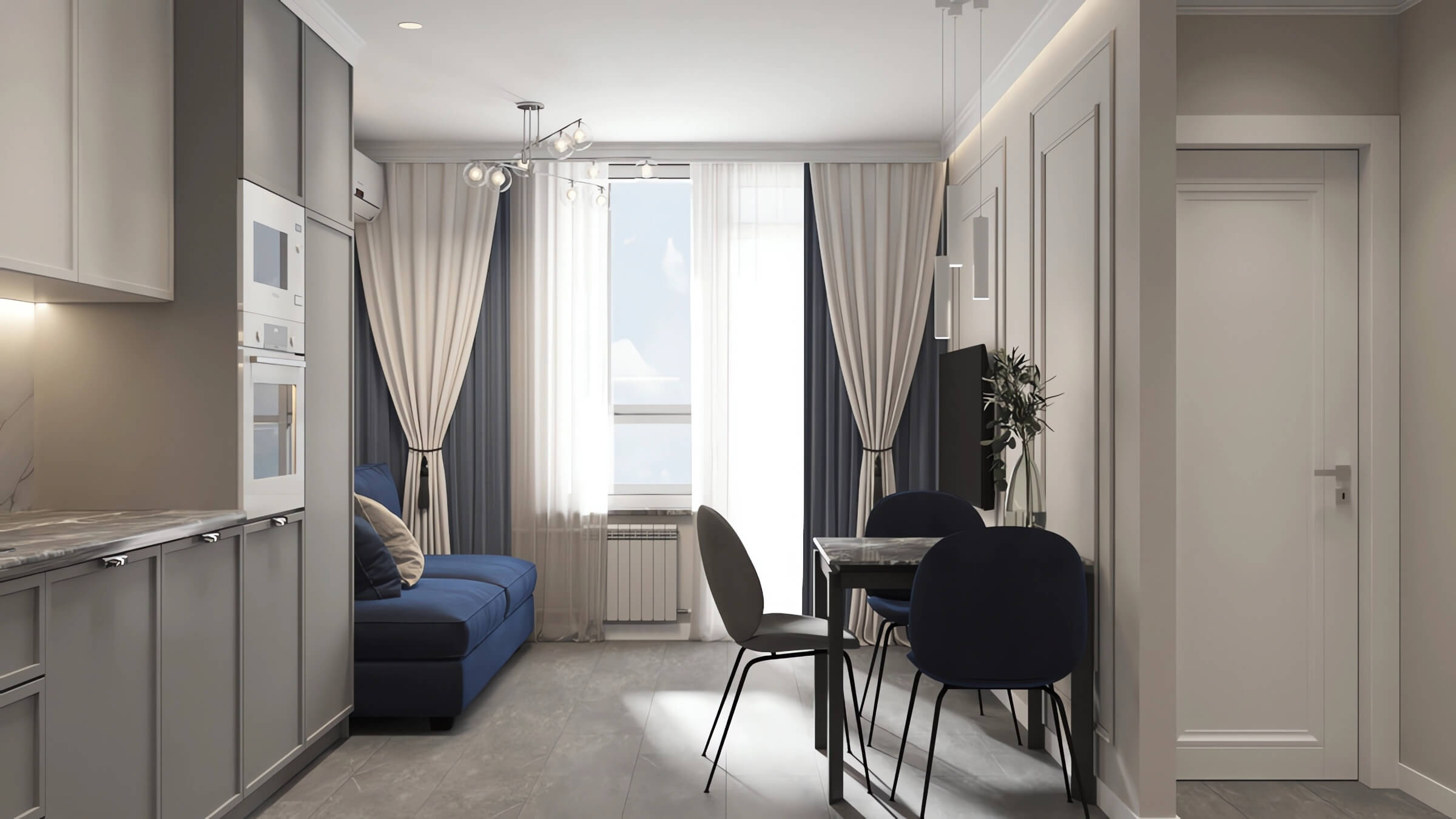 Дизайн интерьера евродвушки 38 м2 в стиле неоклассика