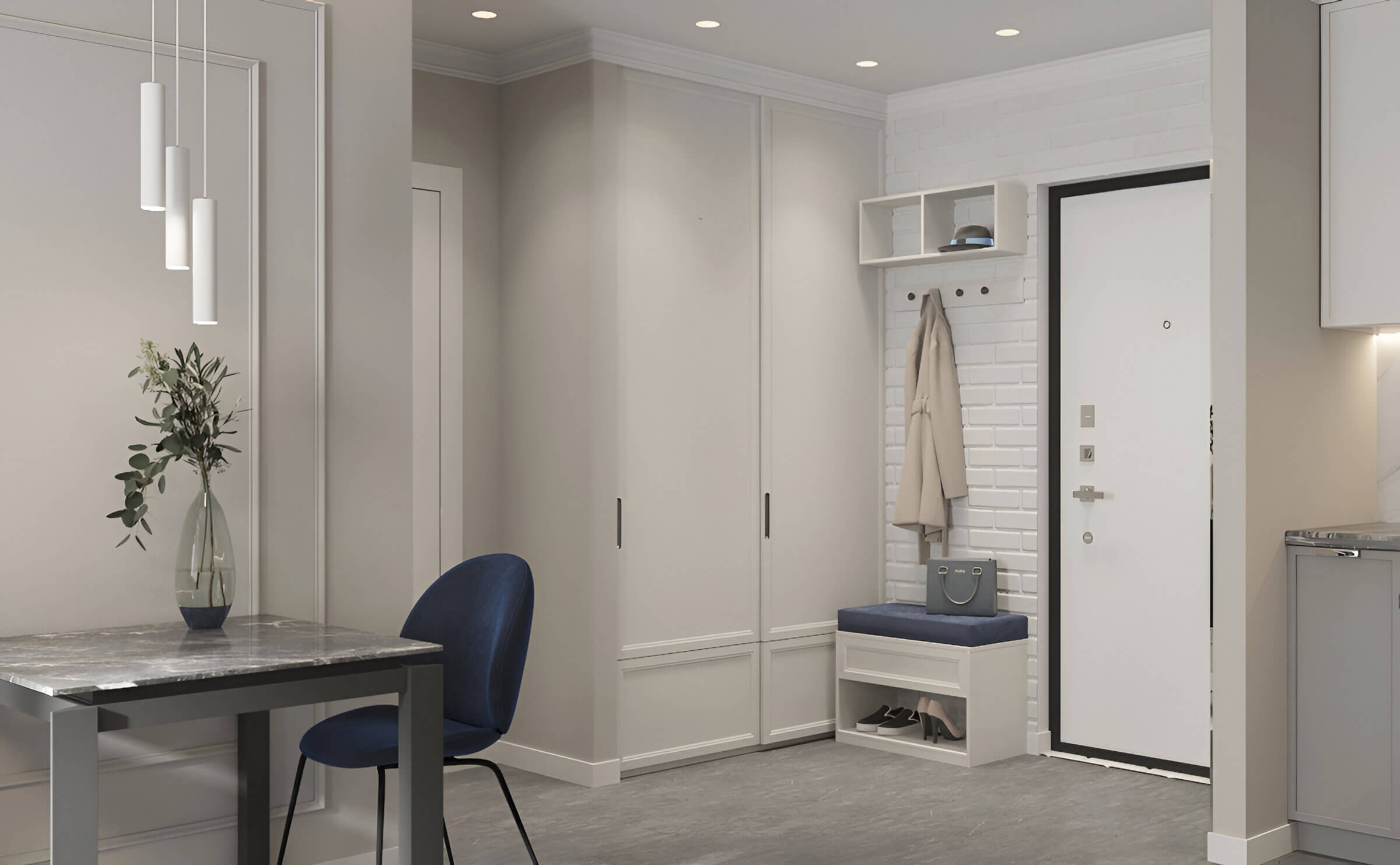 Дизайн интерьера прихожей в евродвушке 38 м2