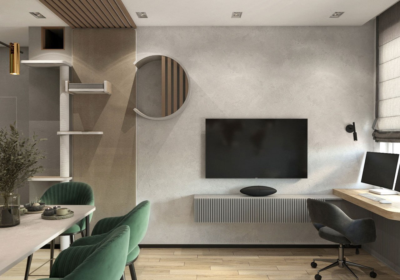 полки для кошек на стенах в интерьере