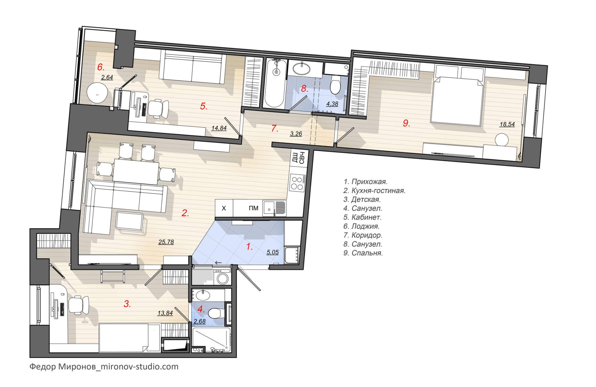 Дизайн интерьера 4-комнатной квартиры 89 м² планировка Евро 4 ...